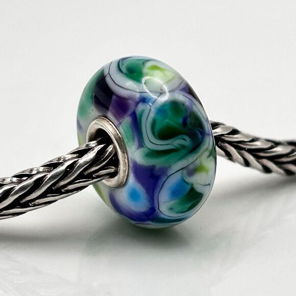 Summersday Artisan Trollbeads Style Trollstone Blue Plum Green White Mosaic - Picture 3 of 12